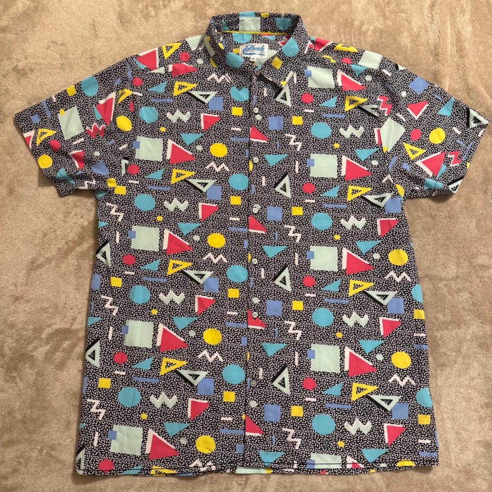Fresh Prints of Bel-Air Mens XL 90s Geometric Retro Button Down Shirt Multicolor